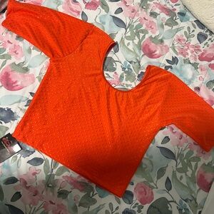 Womens Orange Midi Sleeve Shirt